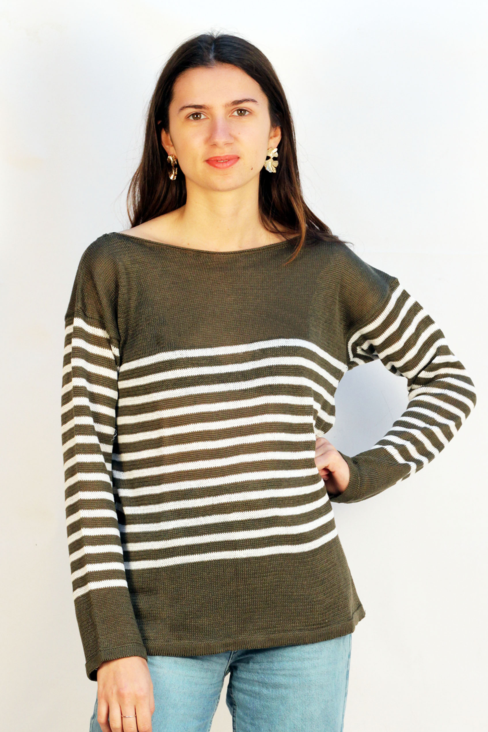 Marinière col bateau 100% lin - Lin/vert 5