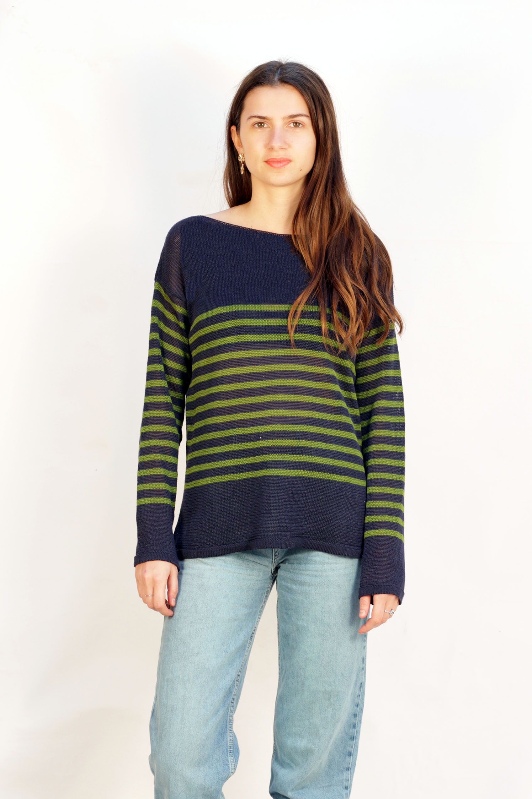 Marinière col bateau 100% lin - Lin/vert 7