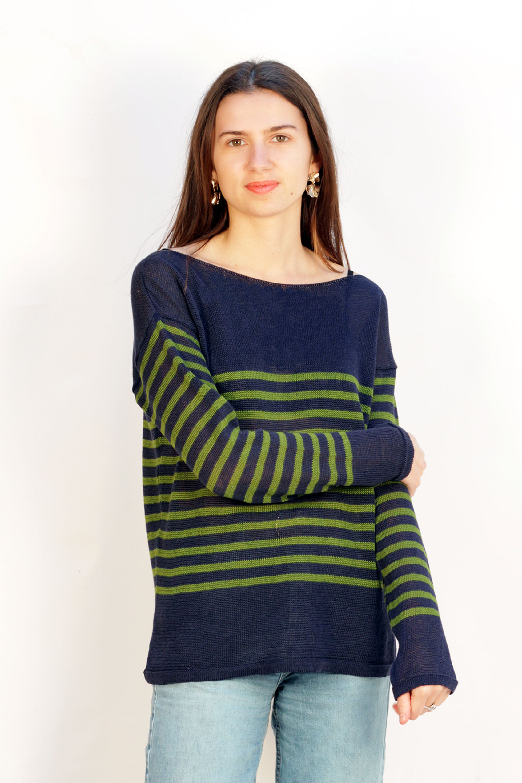 Marinière col bateau 100% lin - Lin/vert 8