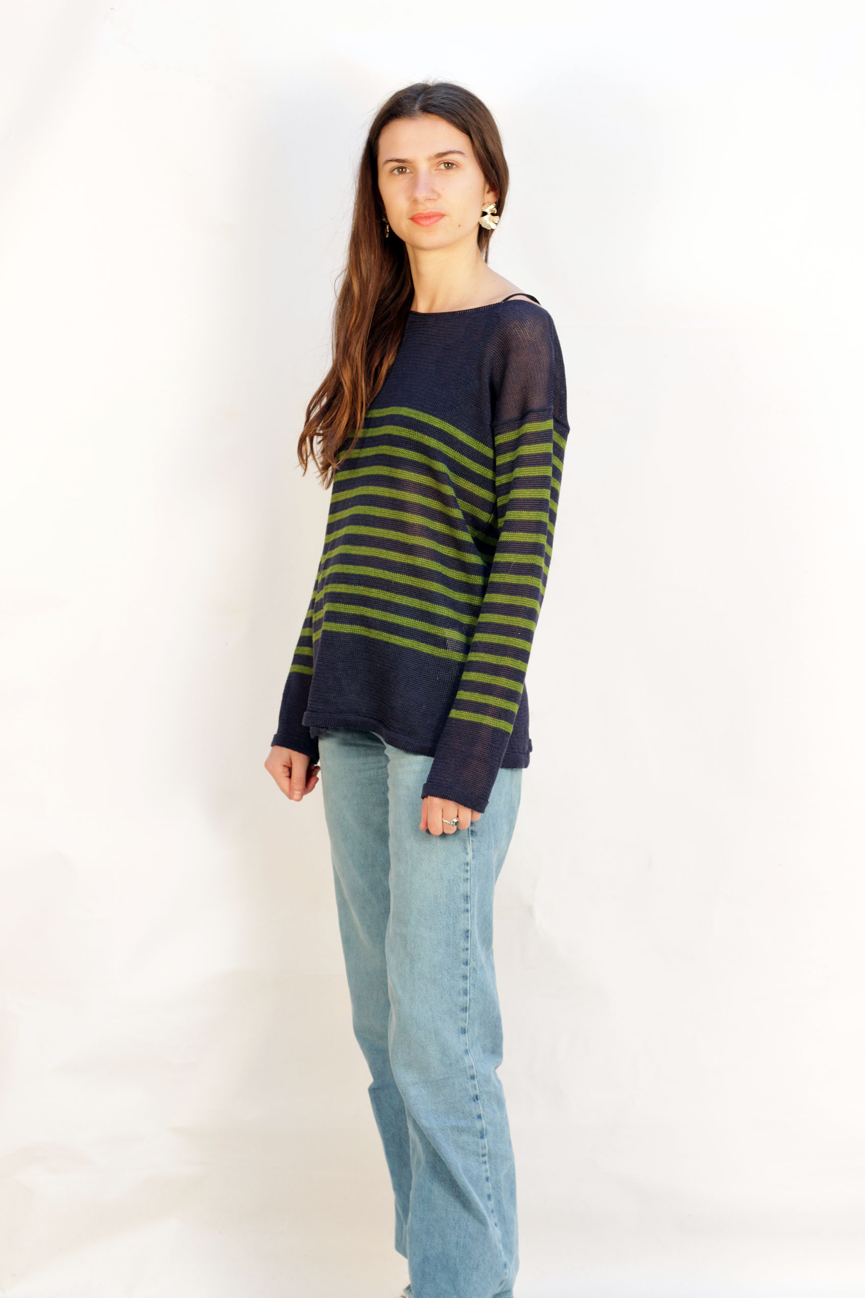 Marinière col bateau 100% lin - Lin/vert 9