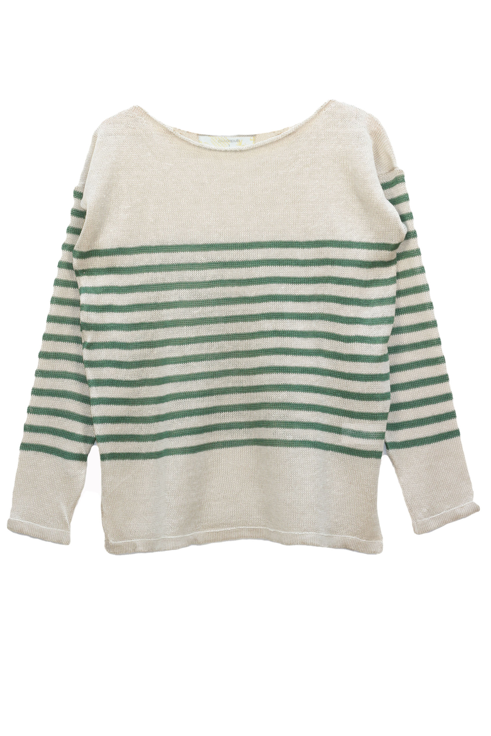 Marinière col bateau 100% lin - Lin/vert 2