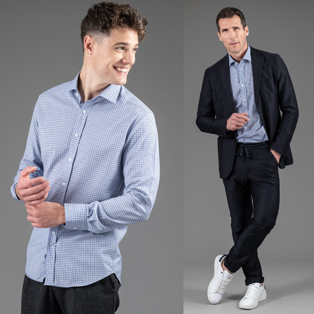 chemise laine merinos superfine thermorégulante carreaux bleu Wolbe