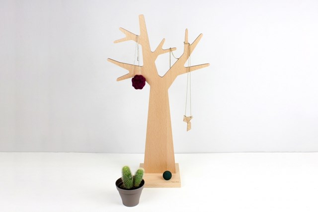 Arbre à bijoux en bois de hêtre fabriqué en France