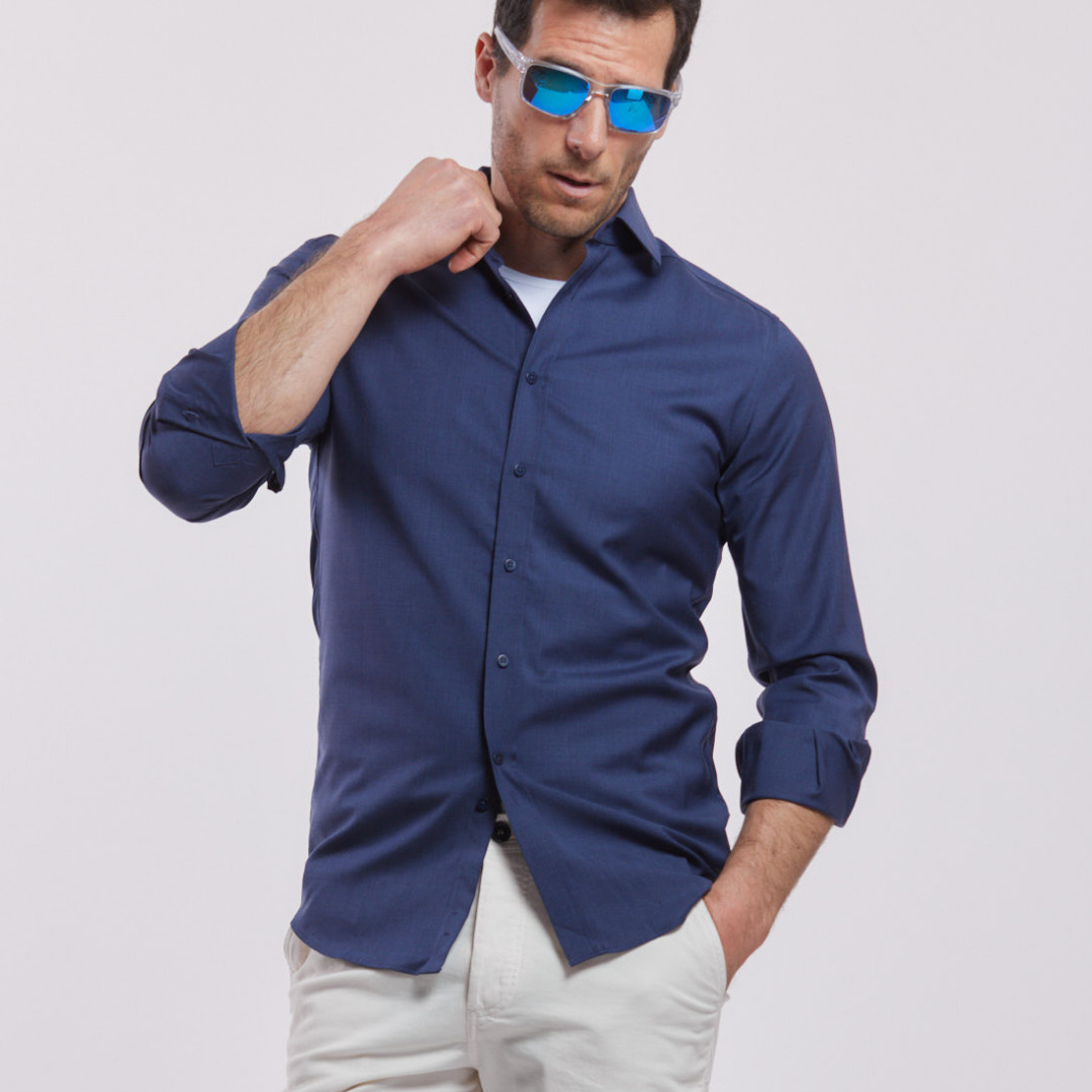 chemise Biella thermorégulante en laine merinos bleu de minuit Wolbe