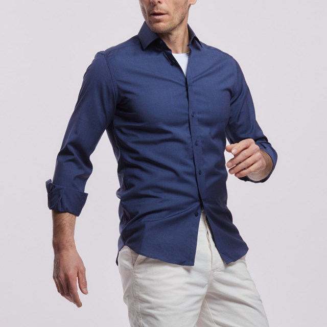 chemise Biella thermorégulante en laine merinos bleu de minuit Wolbe