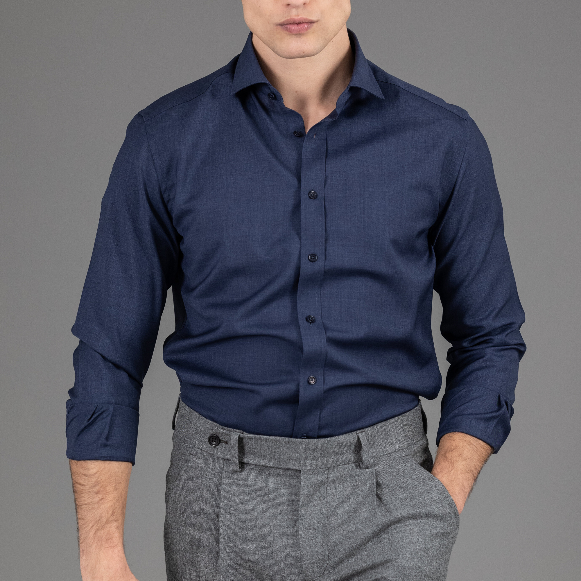 chemise Biella thermorégulante en laine merinos bleu de minuit Wolbe