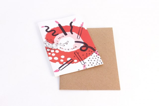 Carte postale double anniversaire en papier recyclé, fabriquée en France