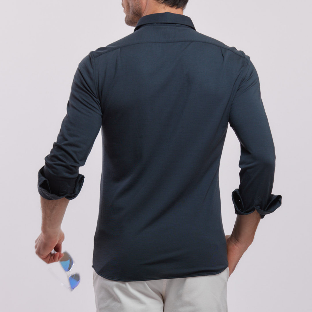 poloshirt manches longues 100% merinos super 120, Pyla gris vert 7