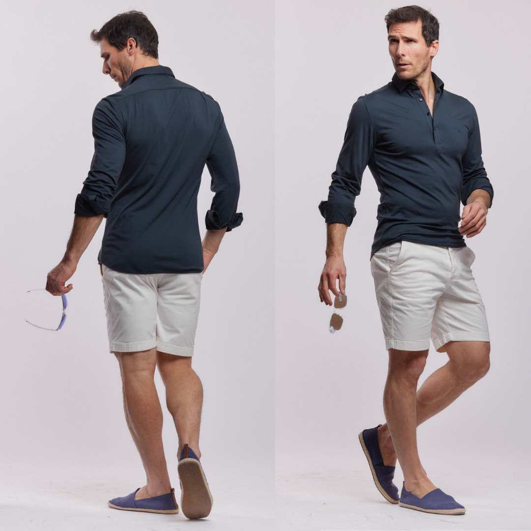 poloshirt manches longues 100% merinos super 120, Pyla gris vert 6