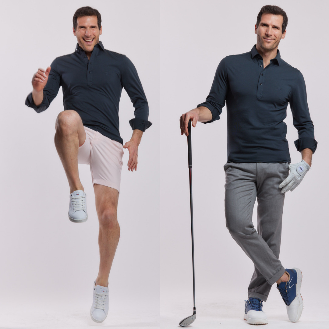 poloshirt manches longues 100% merinos super 120, Pyla gris vert 8