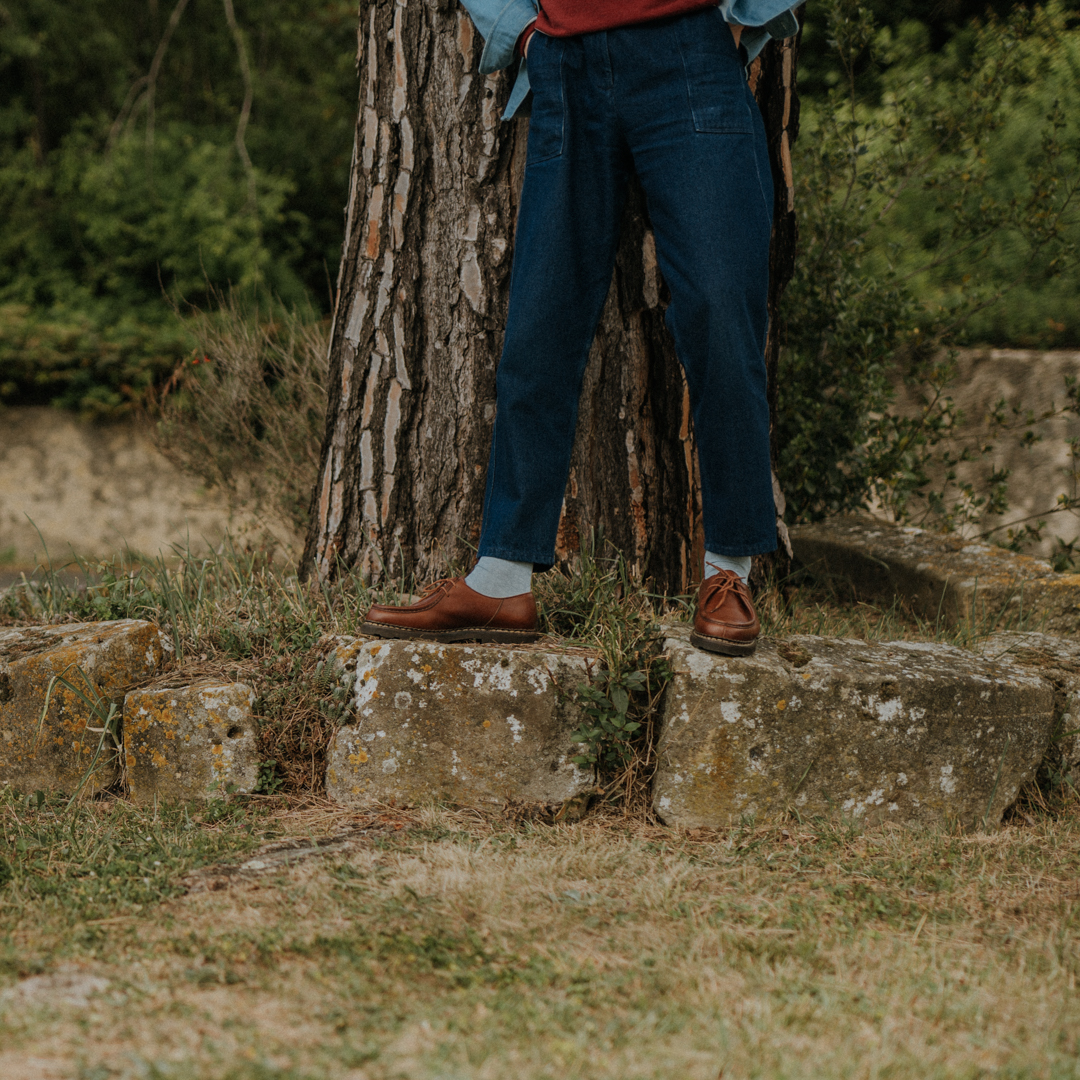 Chaussettes lin coton hommes bleu