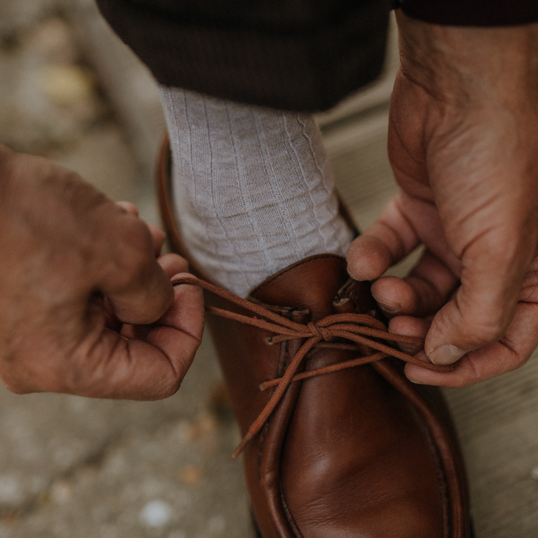 Chaussettes côtelées lin et coton beige