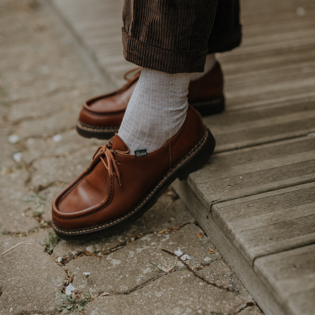Chaussettes côtelées pour hommes coton et lin beige
