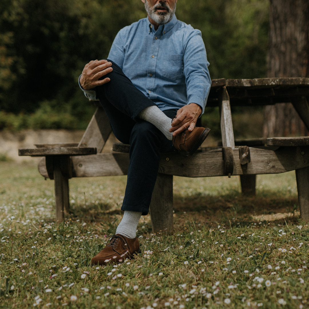 Chaussettes côtelées gris clair pour hommes coton lin