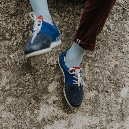 Chaussettes lin & coton côtelées bleu ciel