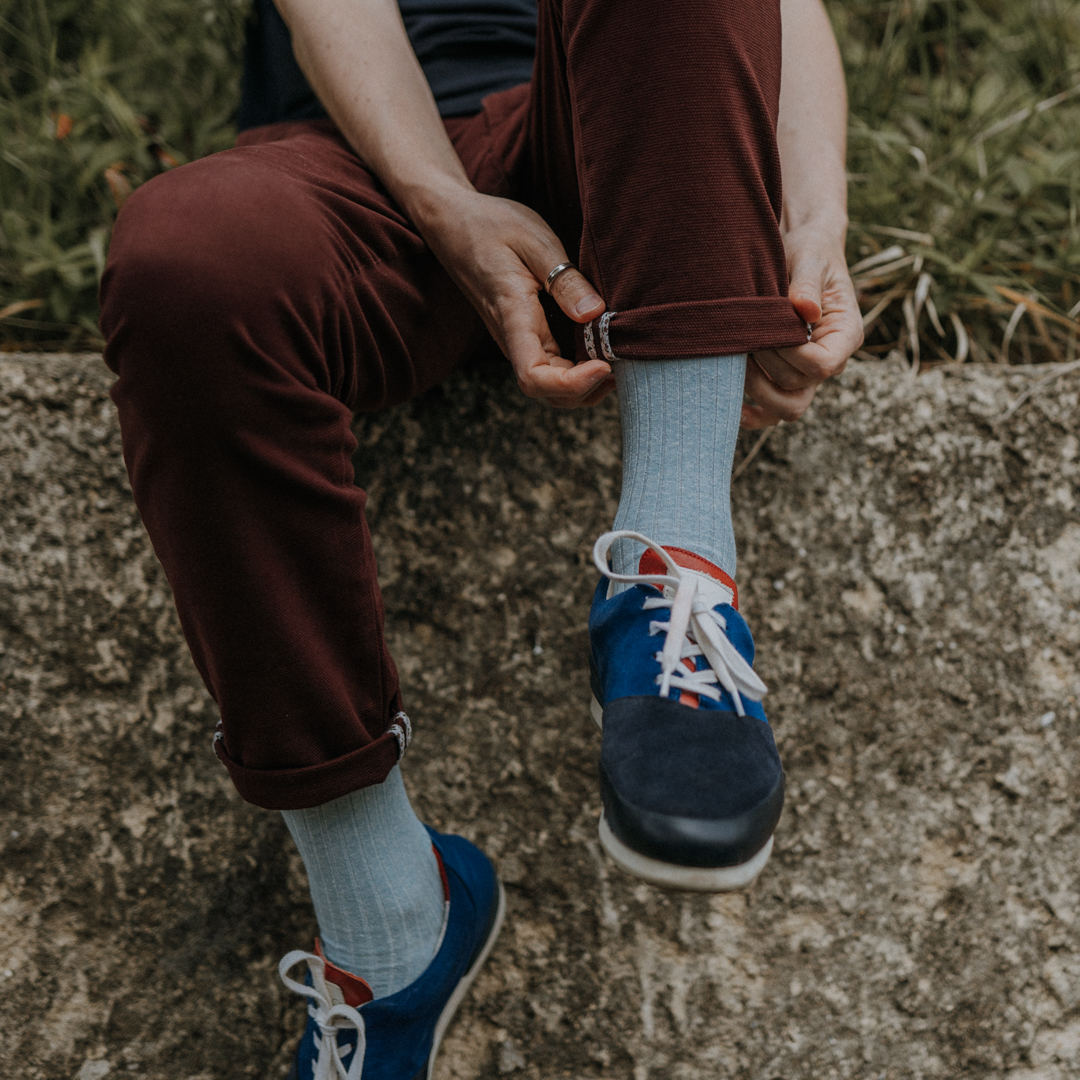 Chaussettes coton lin pour hommes bleu ciel