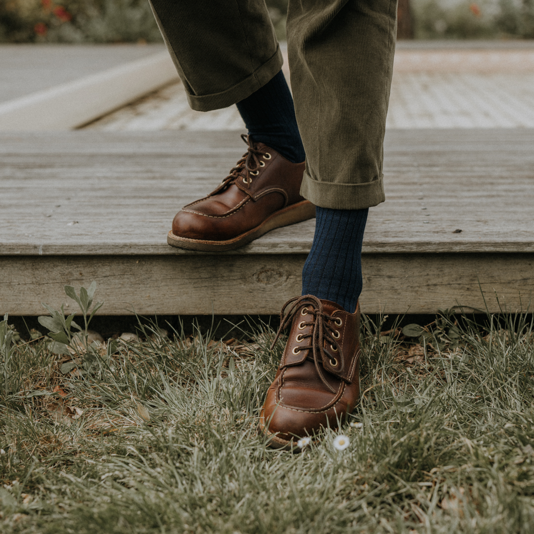 Chaussettes côtelées bleu marine pour hommes coton et lin