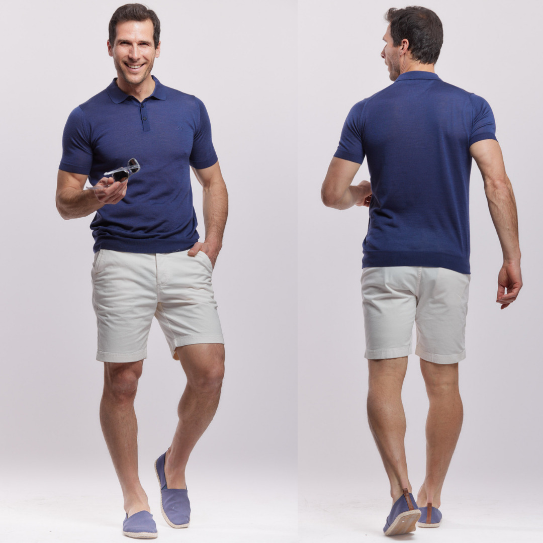 Polo manches courtes Arguin en laine merinos et Tencel®, bleu denim 10