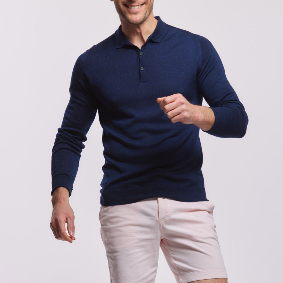 pull Amsterdam col bouton en laine merinos et Tencel