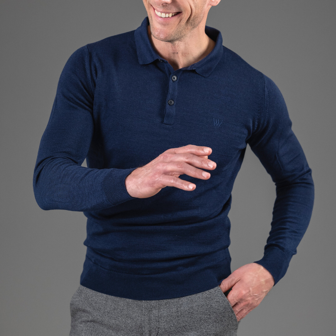 pull Amsterdam col bouton en laine merinos et Tencel