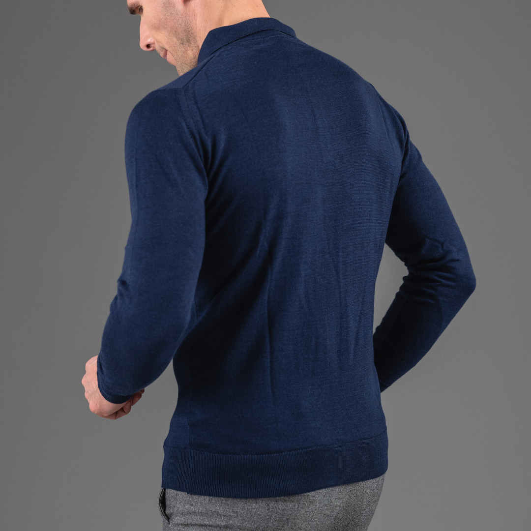 pull Amsterdam col bouton en laine merinos et Tencel