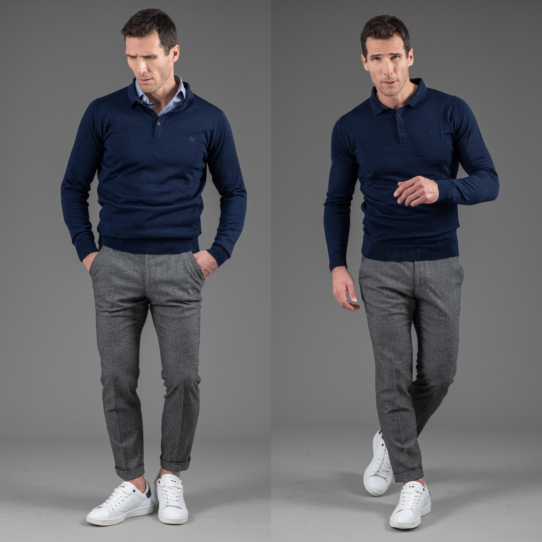 pull Amsterdam col bouton en laine merinos et Tencel