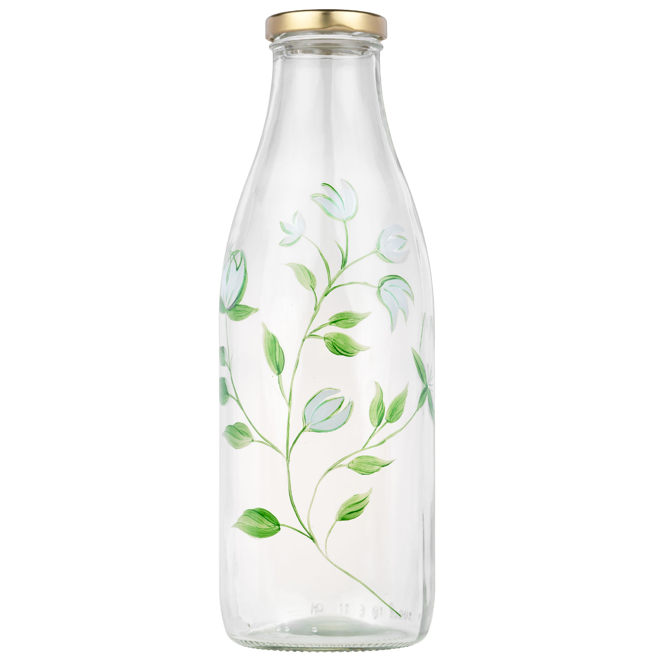 Bouteille en verre peinte à la main - Crocus Blanc 1L  4