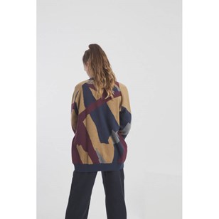 Cardigan long à motifs en laine mérinos "Banana Leafs" - Coloré