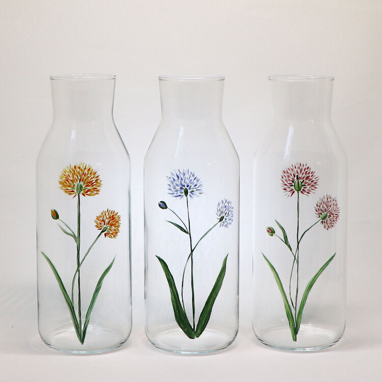 Carafe 1L en verre peint main - Bleuet Jaune 2