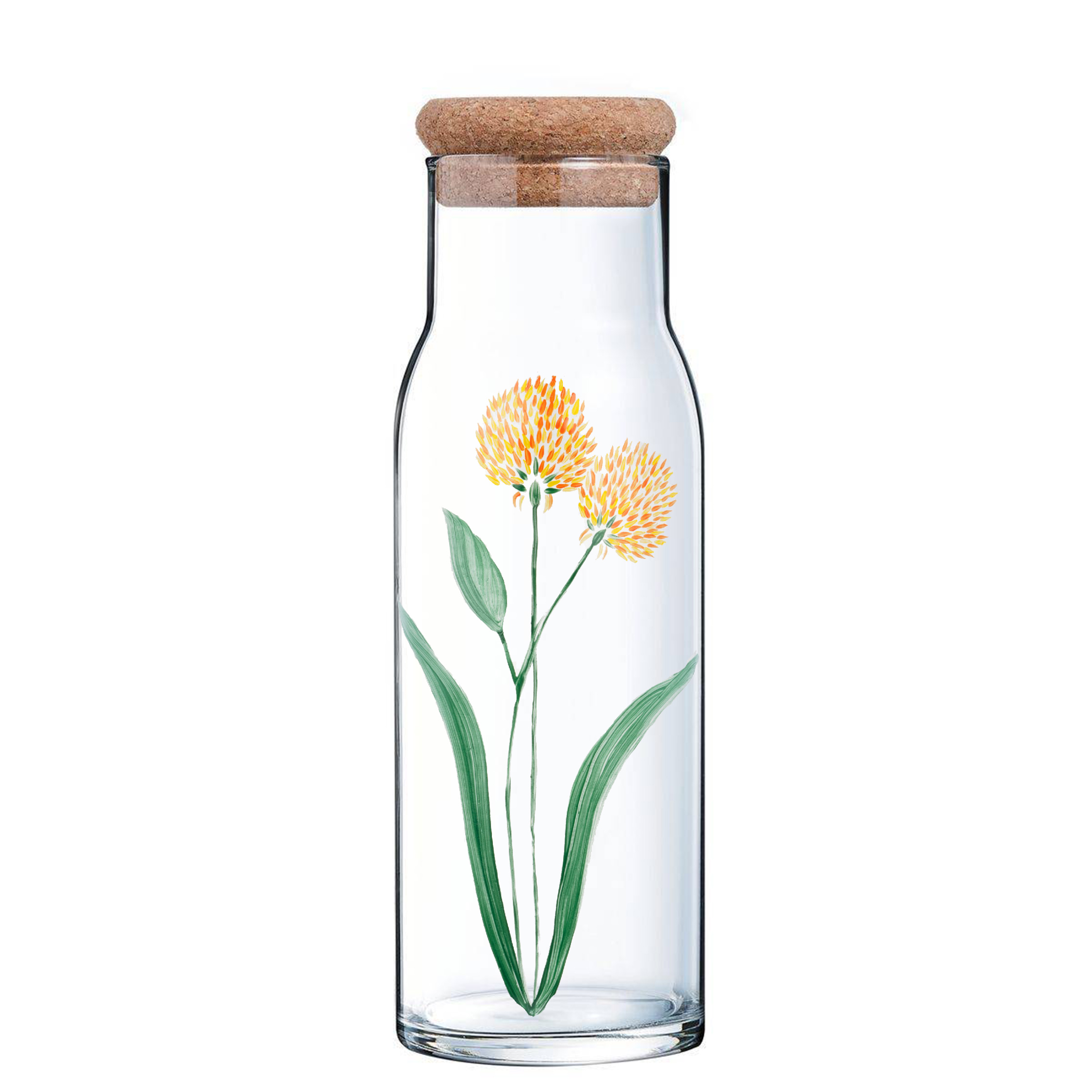 Carafe en verre peinte à la main - Bleuet Jaune