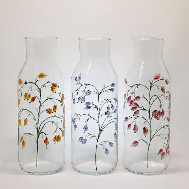 Carafe 1L en verre peint main - Glycine Jaune 3