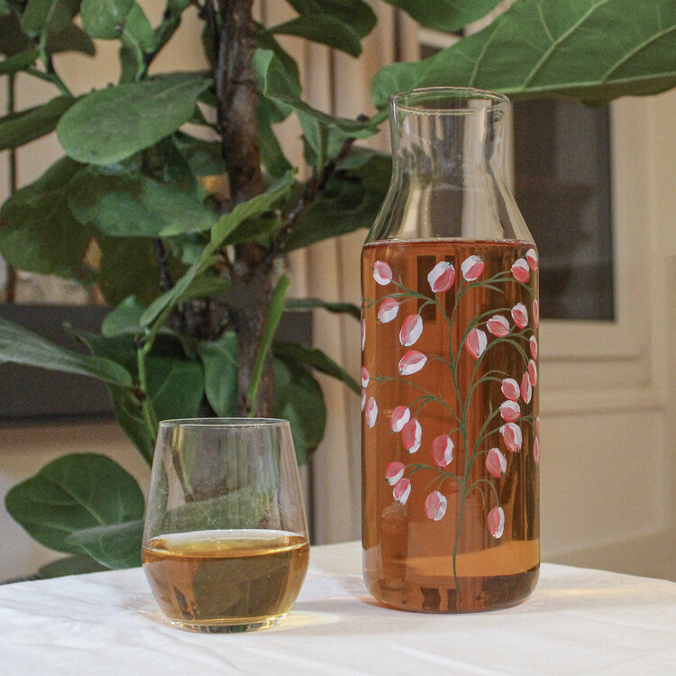 Carafe 1L en verre peint main - Glycine Rouge 2