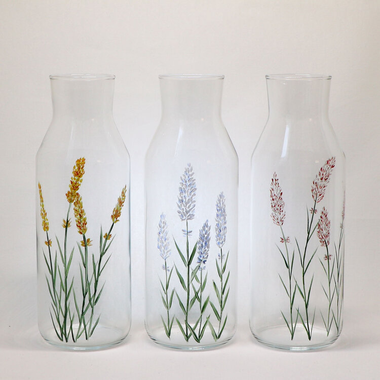 Carafe 1L en verre peint main - Lavande Rouge 2