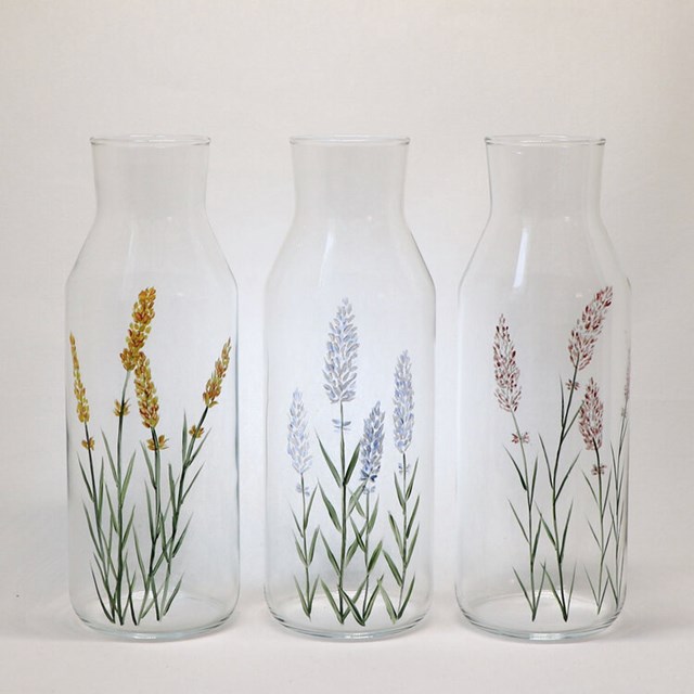 Carafe 1L en verre peint main - Lavande Bleu 2