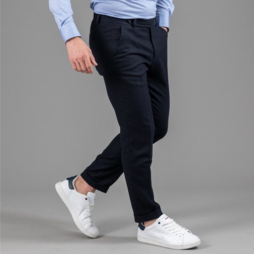 pantalon en flanelle de merinos super 130, Frison bleu nuit