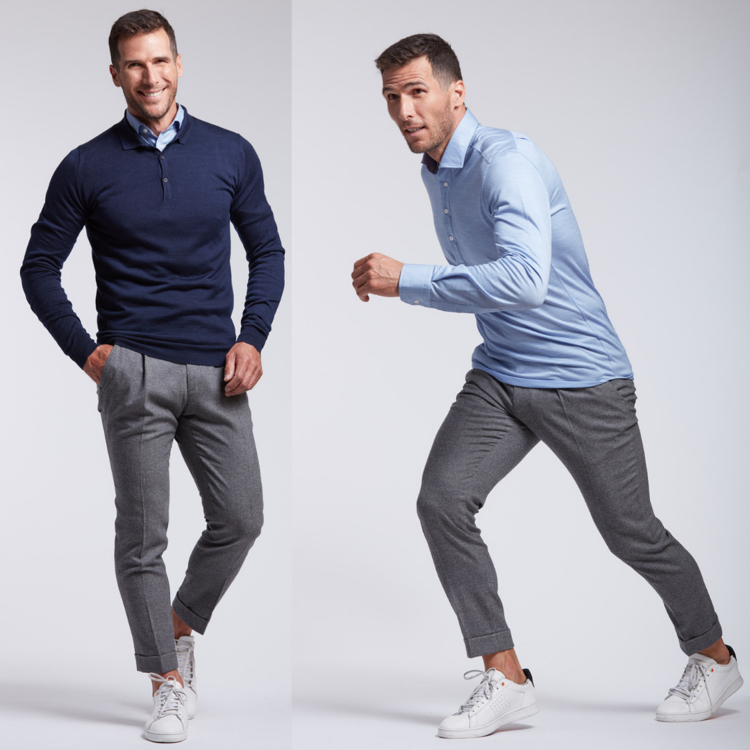 city pant gris clair avec pince en laine merinos super 130