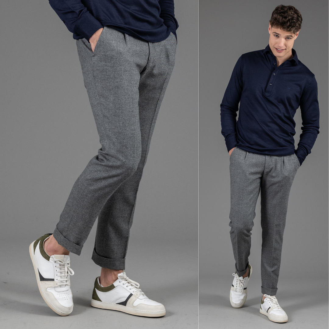 city pant gris clair avec pince en laine merinos super 130