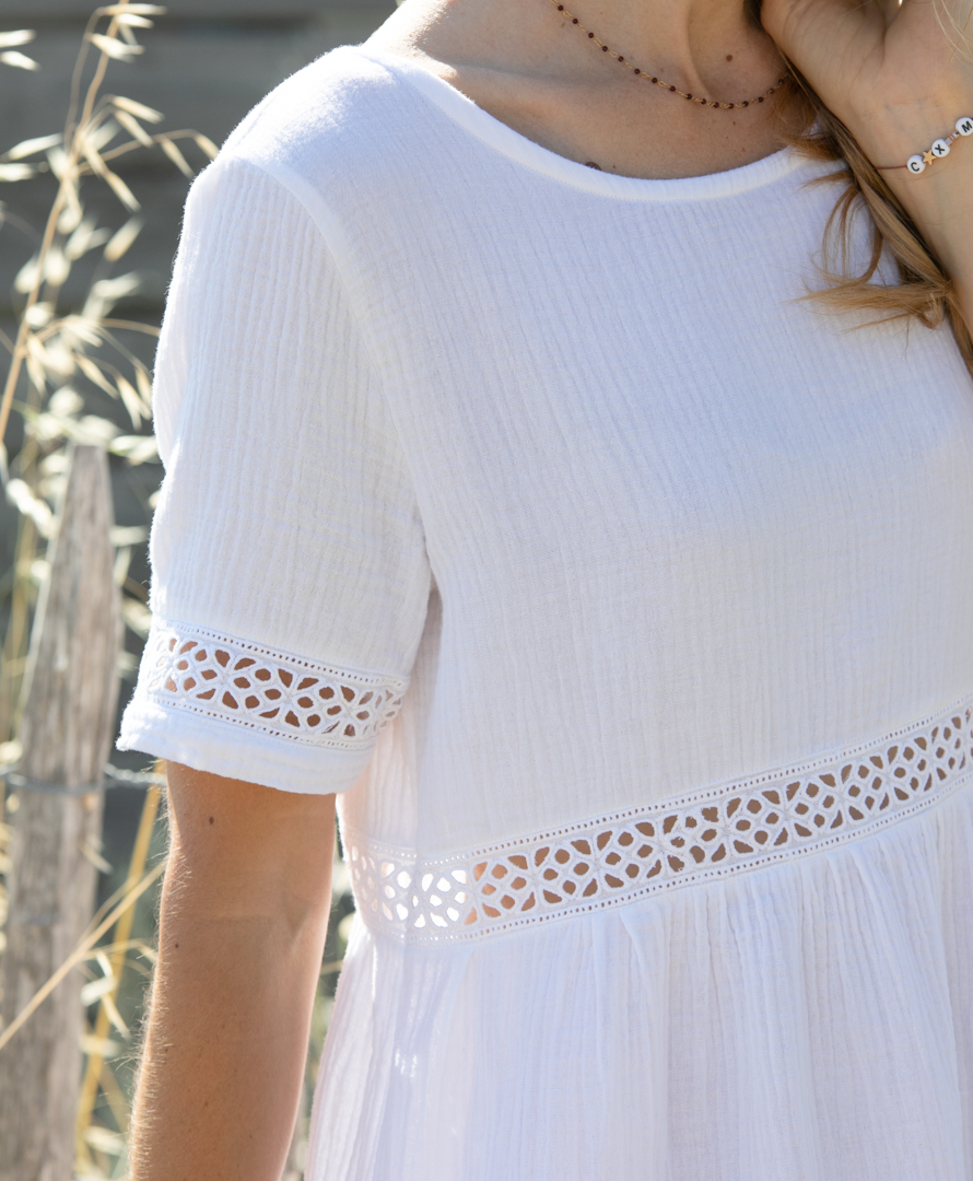 Robe gaze de coton GOTS éco-responsable et biodégradable, fabriquée en France à la commande