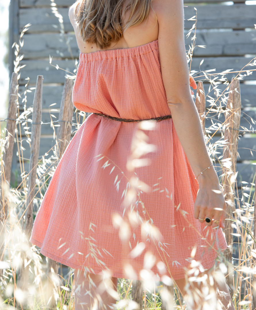 Robe marguerite double gaze de coton biologique GOTS écoresponsable rose