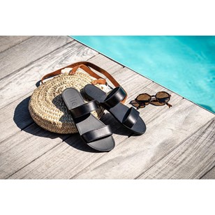Sandales en cuir naturel - 2 bandes - Total Noir - Agapi