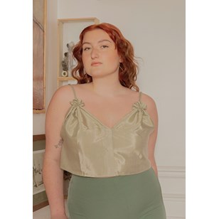 Débardeur upcyclé en satin de soie vert - Andy
