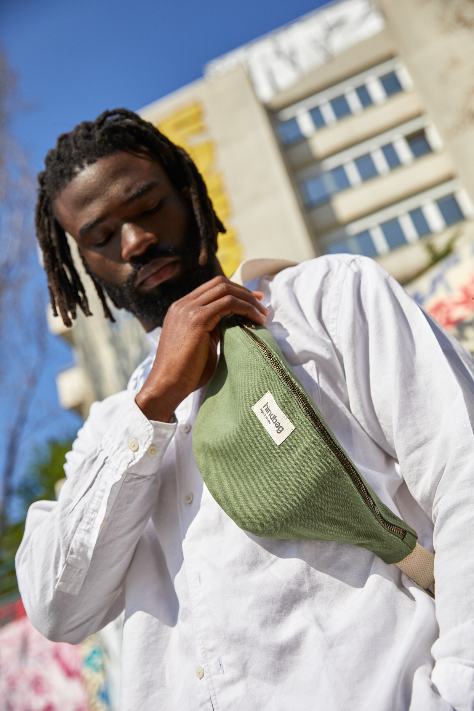 Sac banane OLIVIA, vert olive, coton bio 5