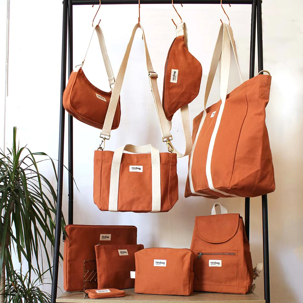 Sac weekend JEAN, avec bandoulière, orange sienne, coton bio 4