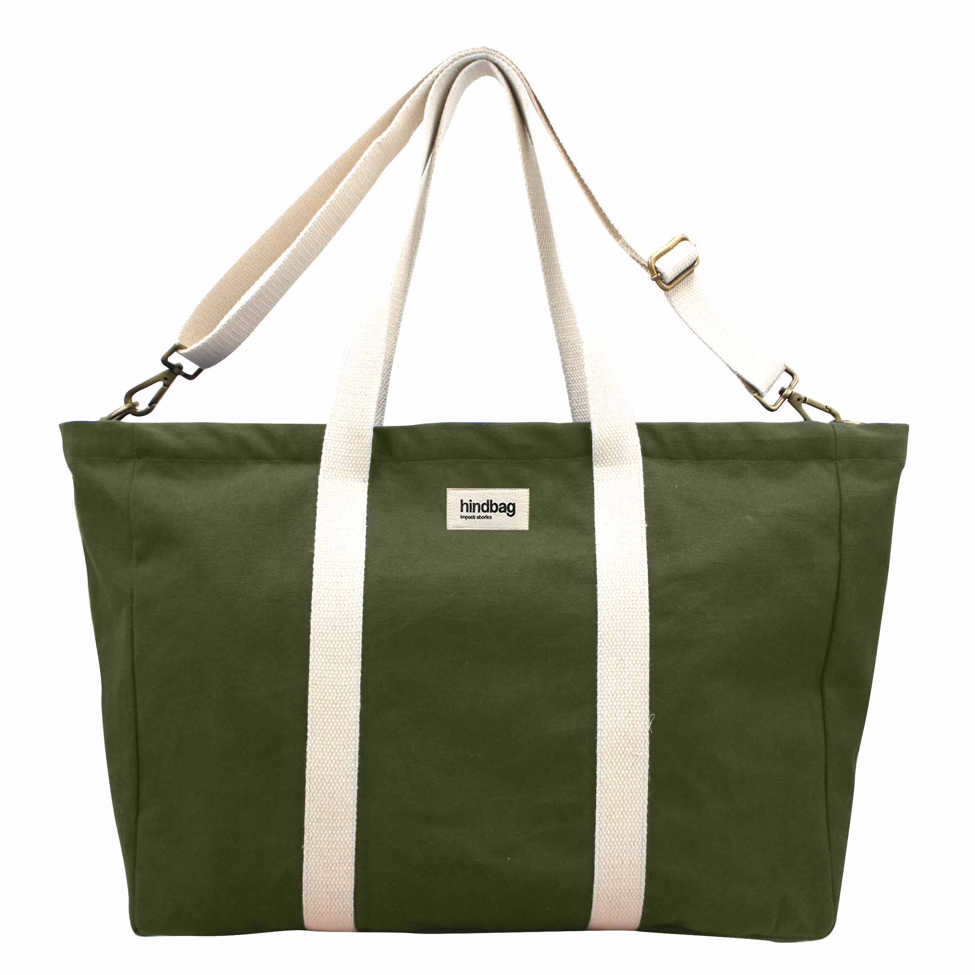 Sac weekend JEAN, avec bandoulière, vert olive, coton bio 2