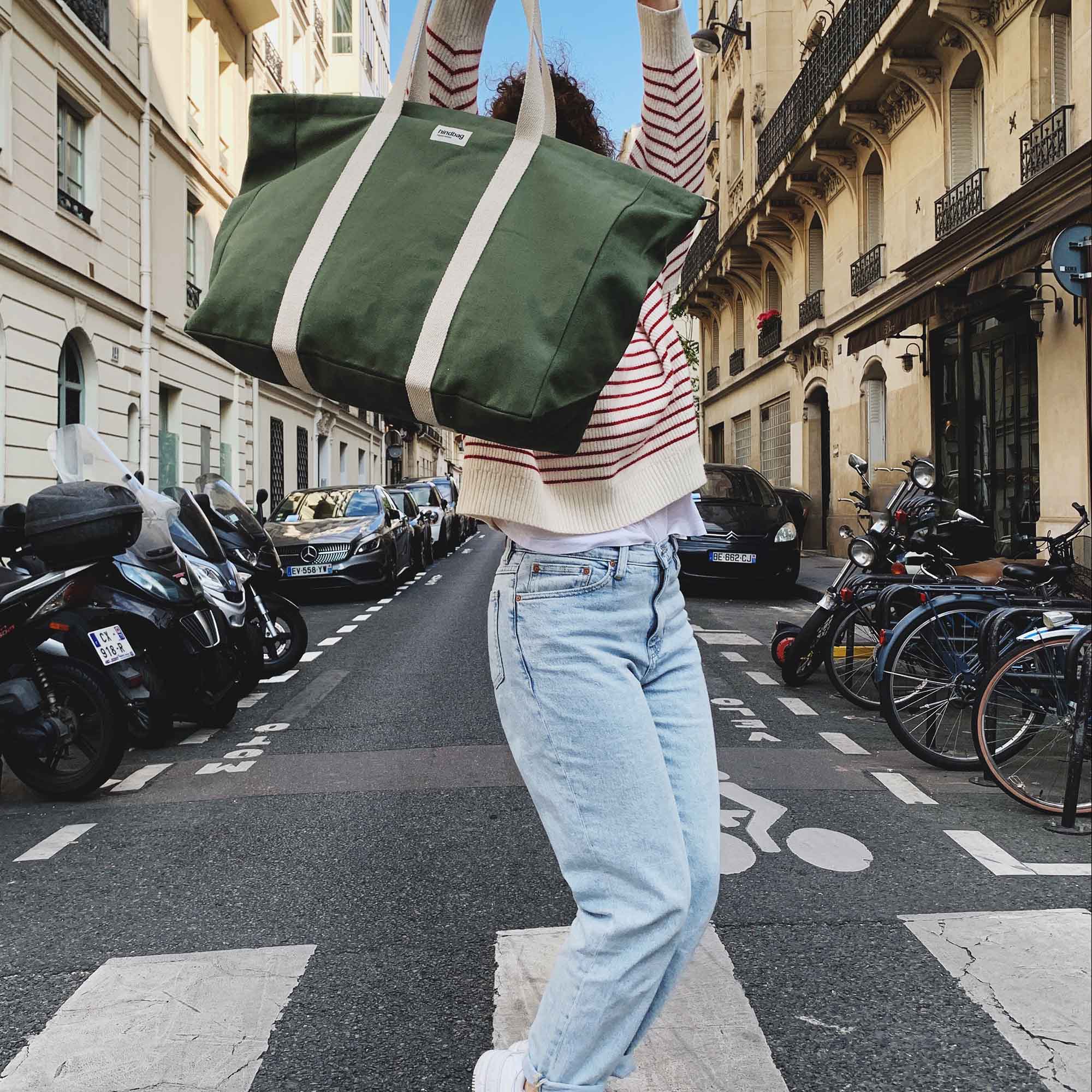 Sac weekend JEAN, avec bandoulière, vert olive, coton bio 4