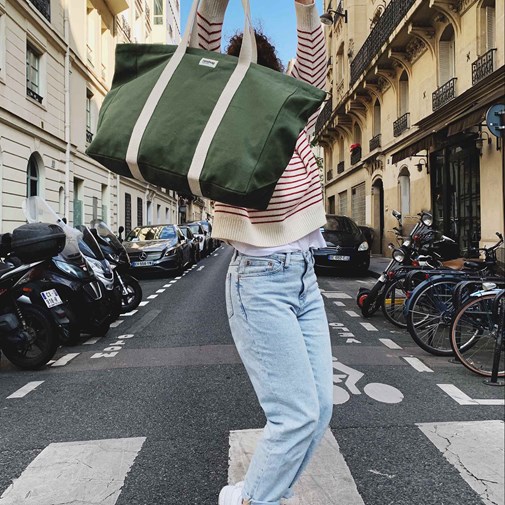 Sac weekend JEAN, avec bandoulière, vert olive, coton bio