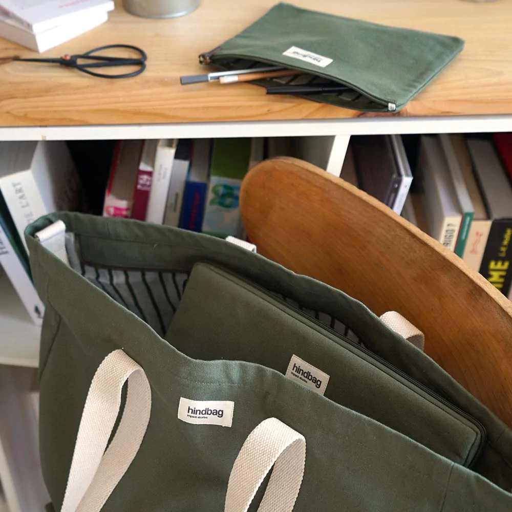 Sac weekend JEAN, avec bandoulière, vert olive, coton bio 5