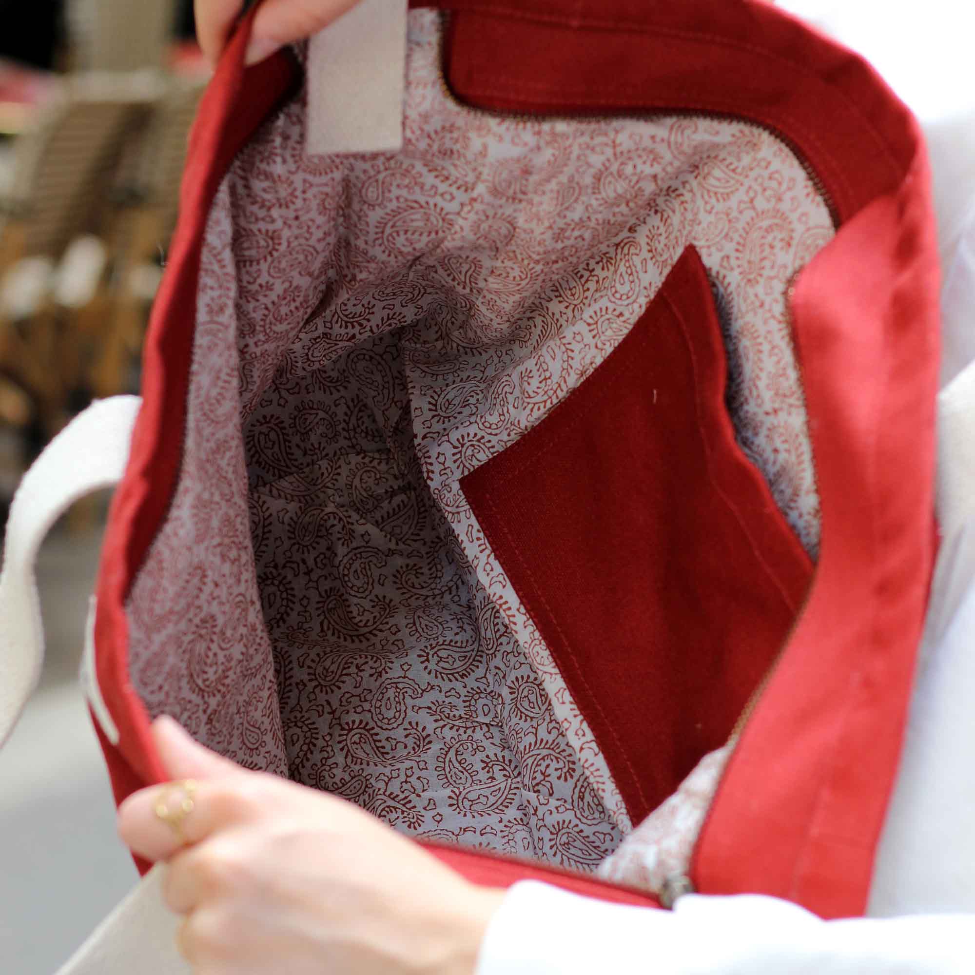 Sac cabas avec bandoulière CESAR, rouge terracotta, coton bio 3