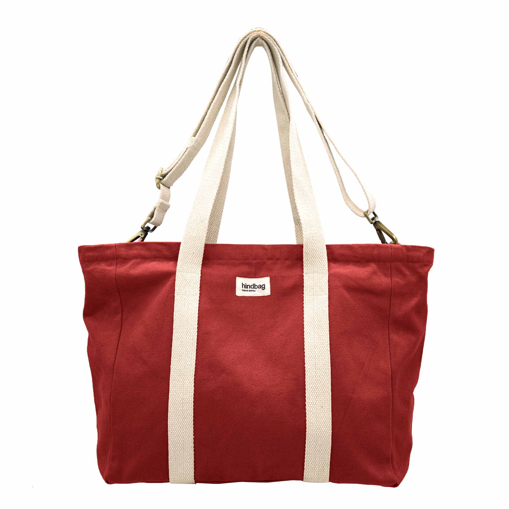 Sac cabas avec bandoulière CESAR, rouge terracotta, coton bio 2