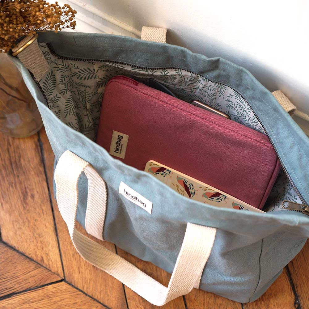 Sac cabas avec bandoulière CESAR, vert sauge, coton bio 5